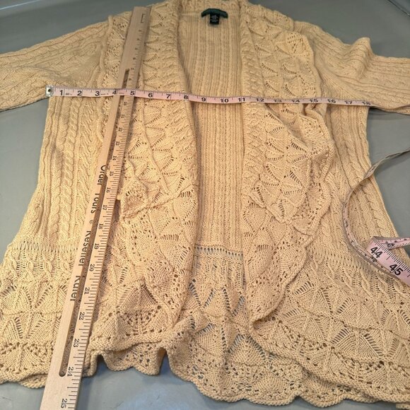 Lauren Ralph Lauren Open Front Knit Cardigan Women Scalloped Hem Sweater Knit - Picture 16 of 16